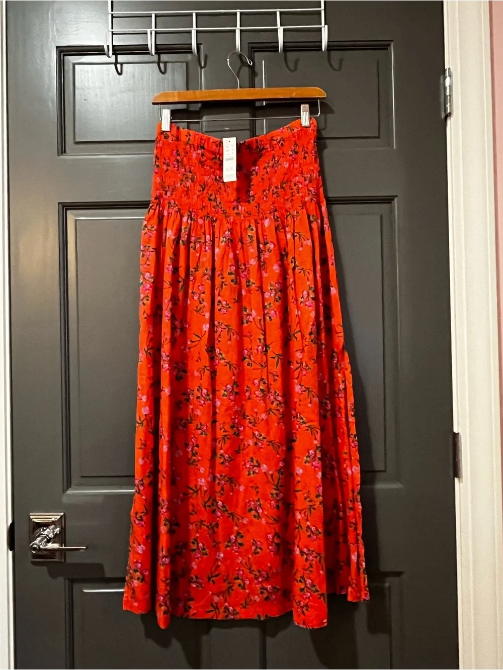J. Crew Orange Floral Maxi Skirt with Smocked Waist